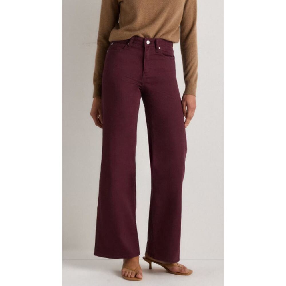 Quince Bella Stretch Wide Leg Jeans 24 Long Wine Tasting Red High Rise Denim NWT